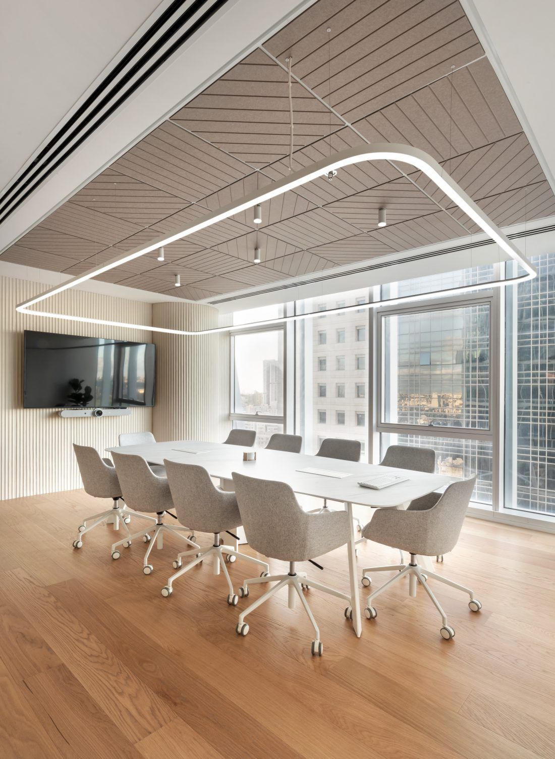 High-Tech Conference Room featuring Acoustic Wood Louver Wall Panels #22